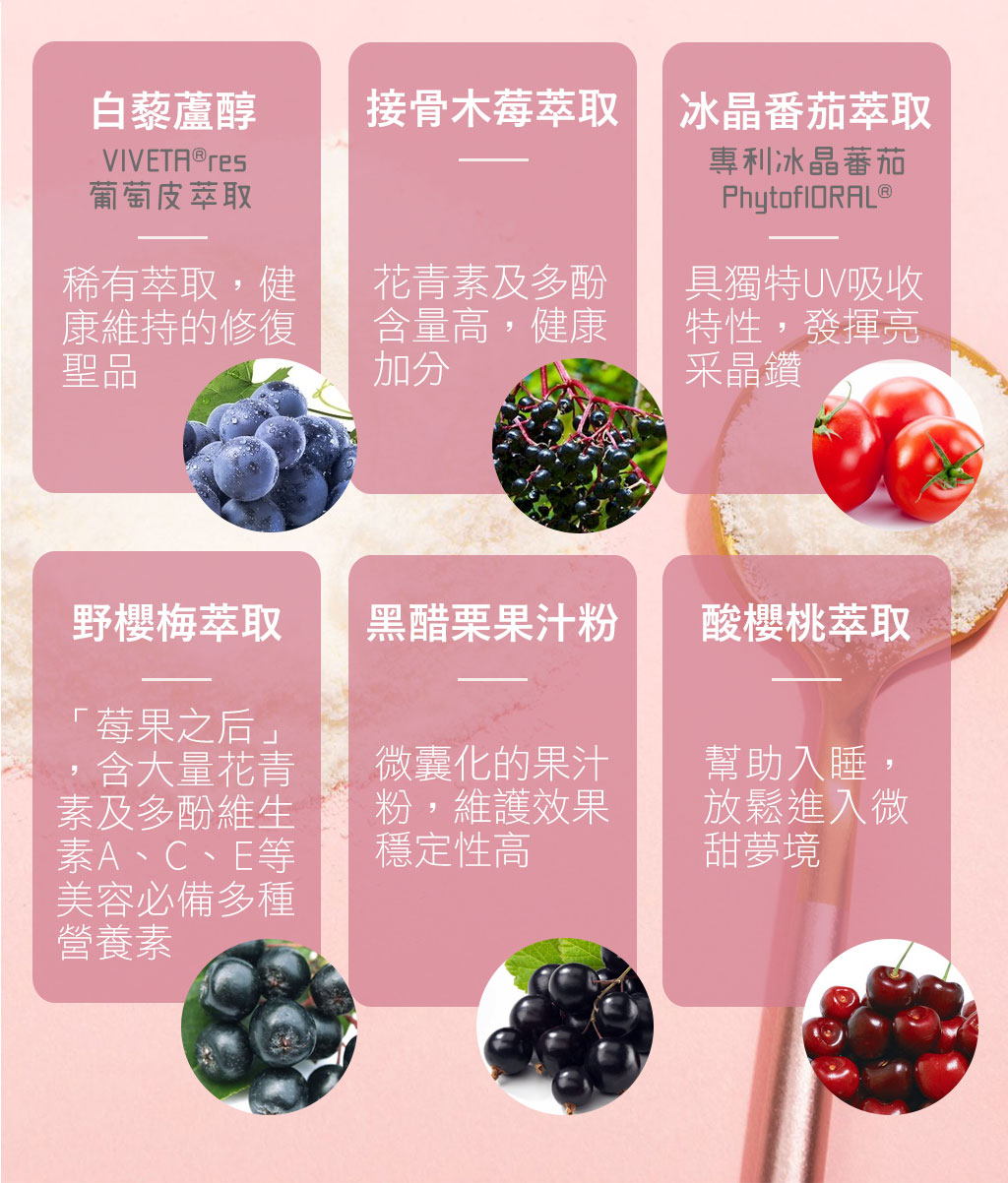 睡了美-白藜蘆醇胜肽膠原蛋白粉  添加女性必備六大養妍果物萃取(白藜蘆醇、野櫻莓萃取、冰晶番茄萃取、酸櫻桃萃取、接骨木莓萃取、黑醋栗果汁粉)